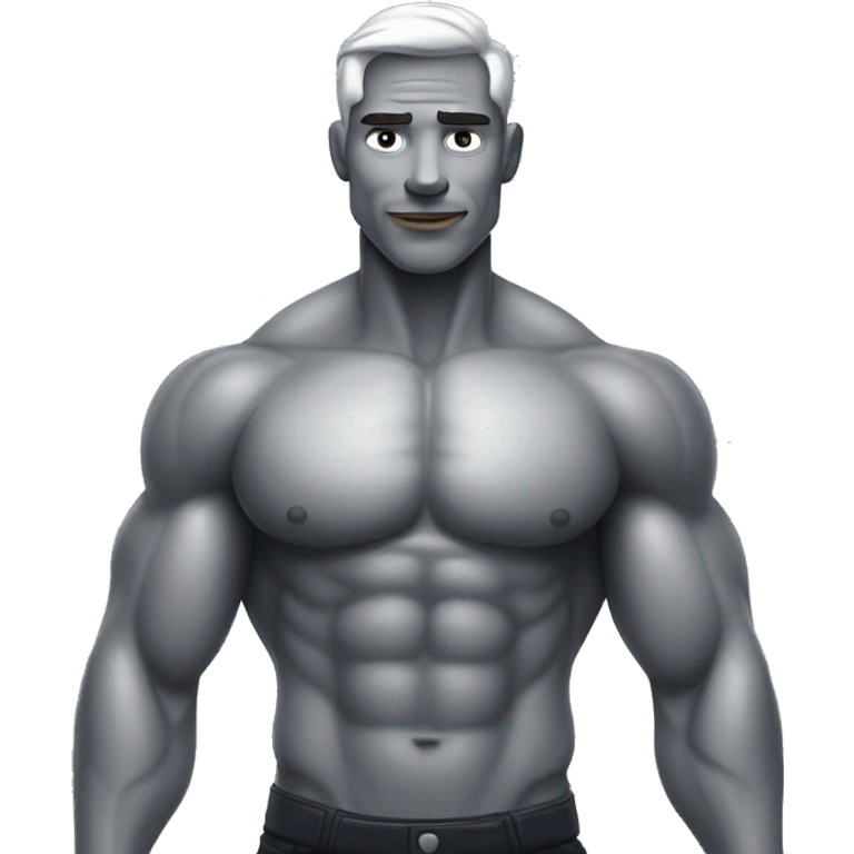 muscular man with silver skin flex pose emoji