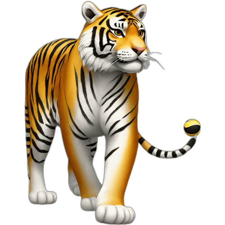 Tiger Full Body. Tiger color should be white, black and grey. Tiger is standing on the ball emoji