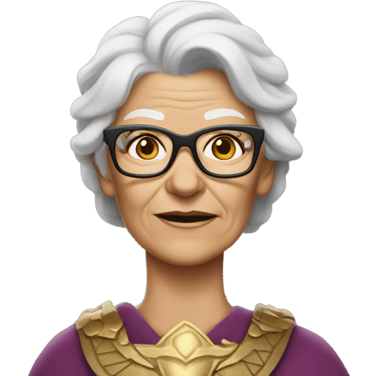 White 70 year old white Warrior Princess with glasses  emoji