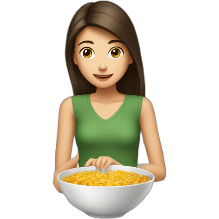 Brunette girl trowing a bowl at someone emoji