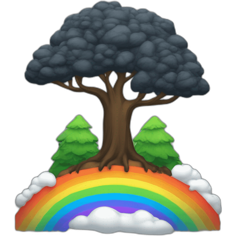 montagne noir avec un peu d'arbre avec un arc-en-ciel emoji