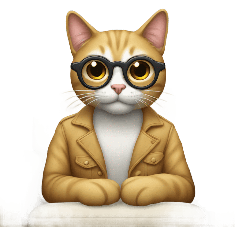 Gato sentado en el sofá con lentes  emoji