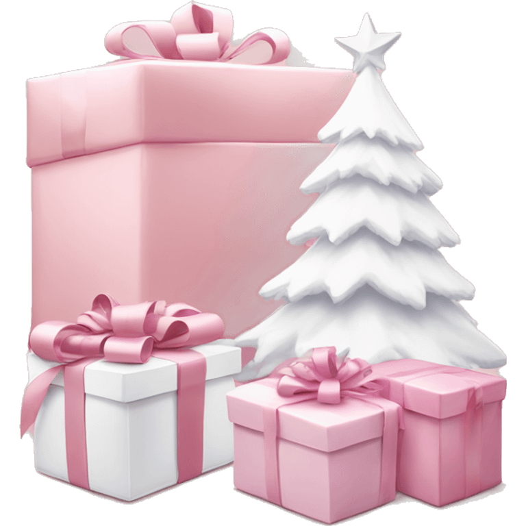 Light pink Christmas gifts under a white Christmas tree  emoji