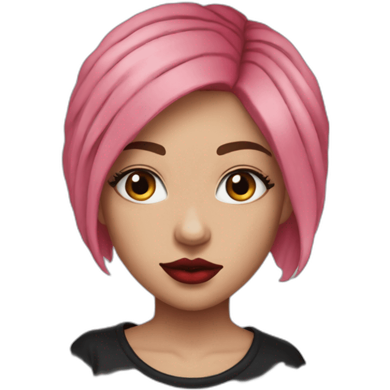 young-women-long-pink-hair-blue-eyes-red-lips-black-t-shirt-with-tattoo-and-bandage-on-the-nose emoji