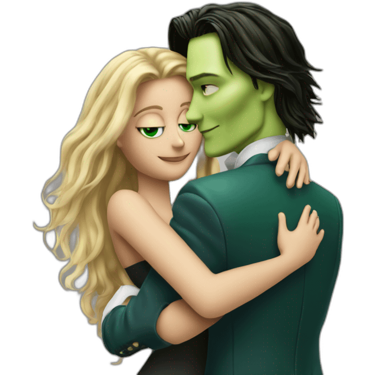 Johnny Depp dance hugging blond woman with green eyes amd very very very long hair emoji