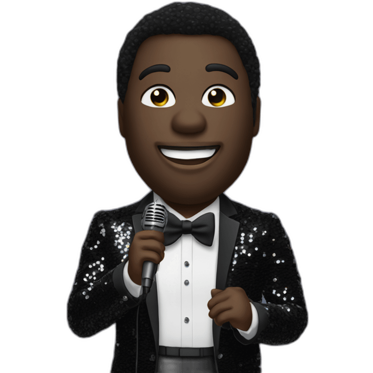 sam richardson in a black sequin suit singing into a microphone full body dancing emoji