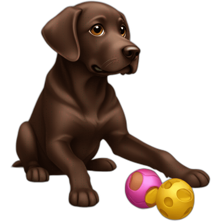 Chocolate labrador playing with toy emoji