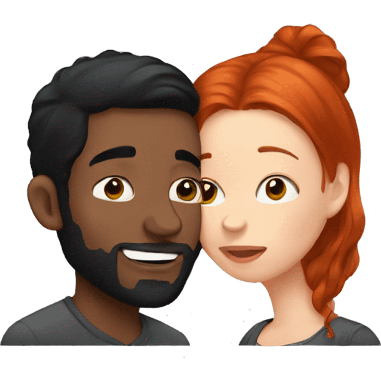 redhead kissing her boyfriend with black Hair emoji