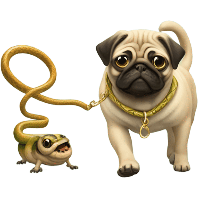 Pug walking a snake emoji