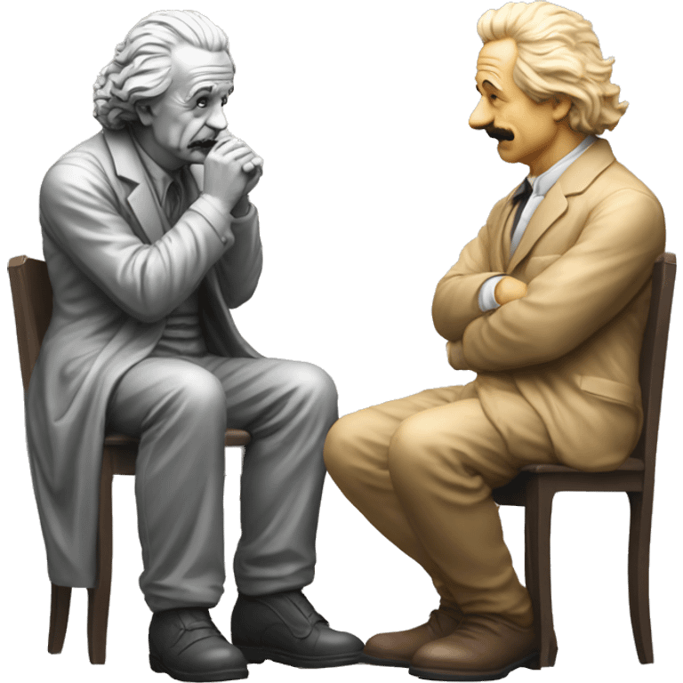 sitting philosopher-statue as albert einstein and thinking lean on fist emoji