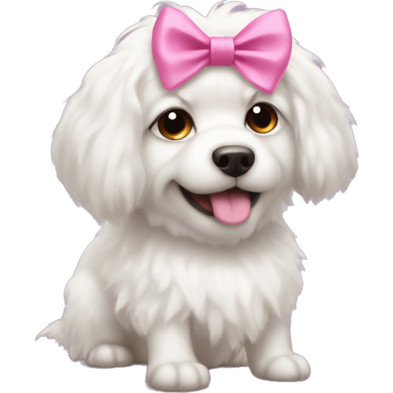 Fluffy white dog with a pink bow on his head emoji