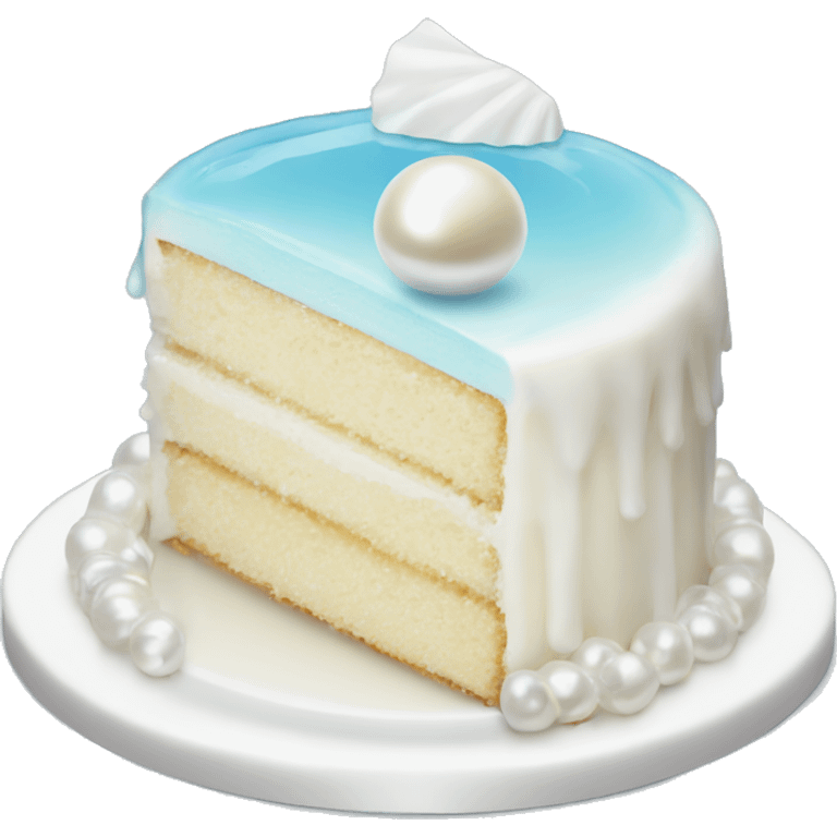 white cake with pearl and shell and water emoji