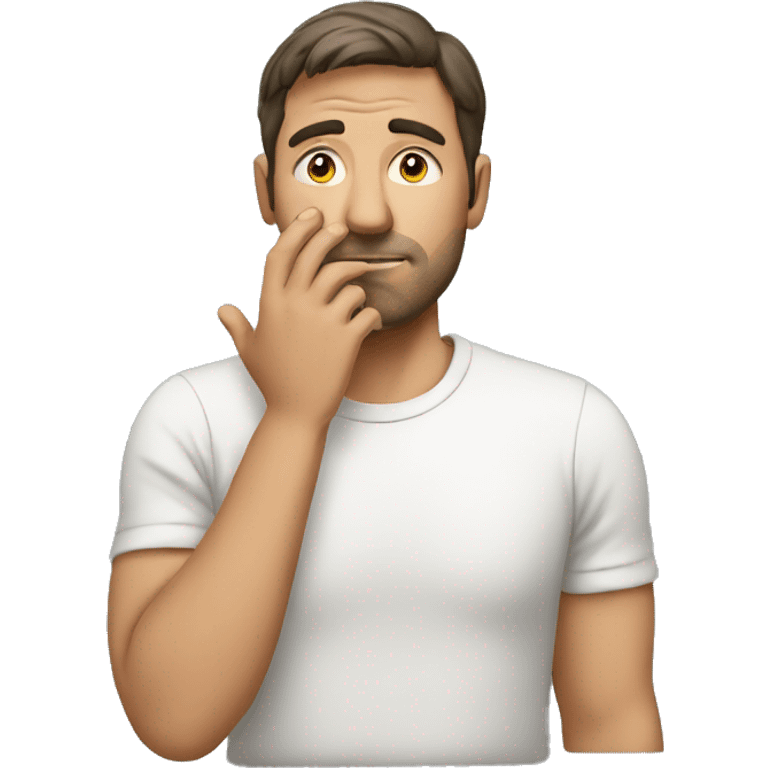 man with hand on face wondering emoji