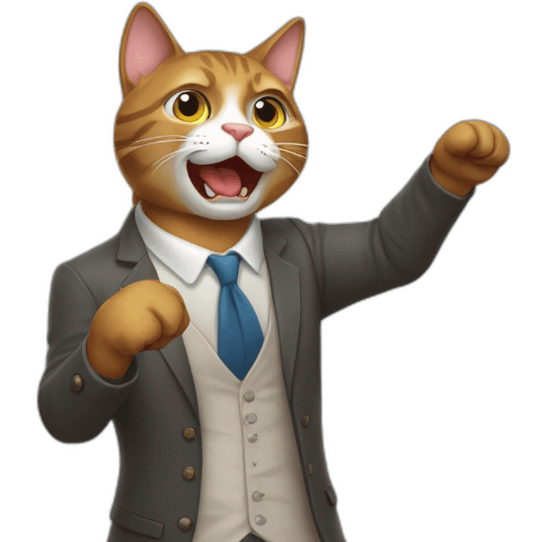 Bust-up of a cat raising its right hand to show consent emoji