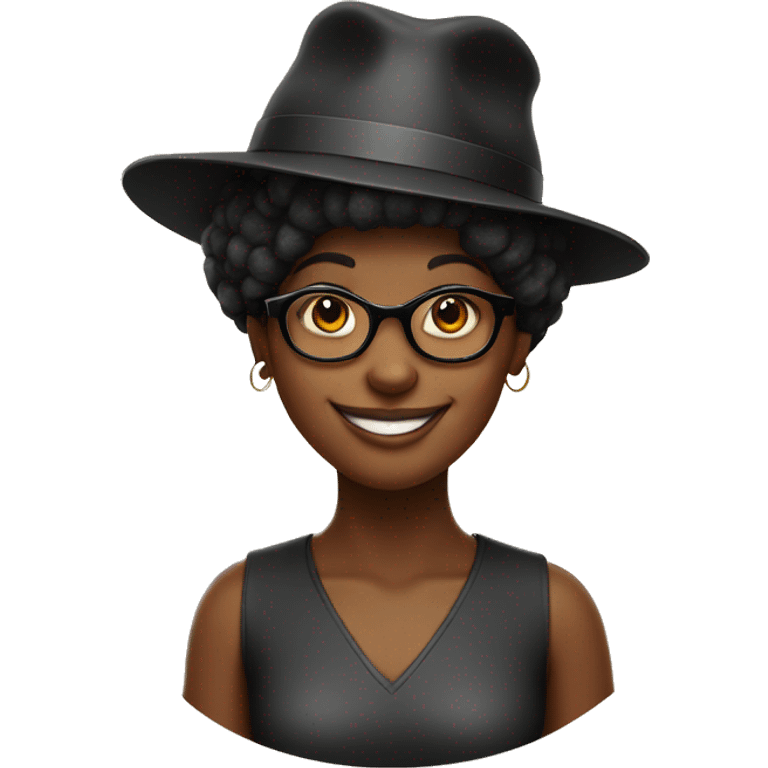 Black girl with hat, glasses and a sign saying happy birthday emoji