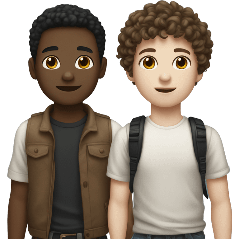 two boys holding hands one white skin with brown curly hair jaw length other white skin black short hair slightly longer on top emoji