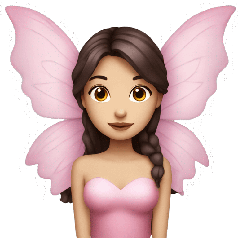 Beautiful, rose, fairy, pink, long dark brown hair, big wings, fair skin emoji