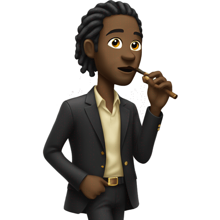 Black man with gold and black locs smoking cigar emoji