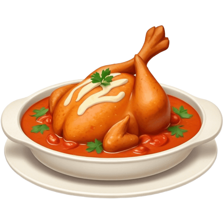 Cinematic Realistic Butter Chicken Dish Emoji, depicted with tender chicken simmered in a creamy tomato‚Äêbased sauce rendered with rich textures and dynamic, appetizing lighting. emoji