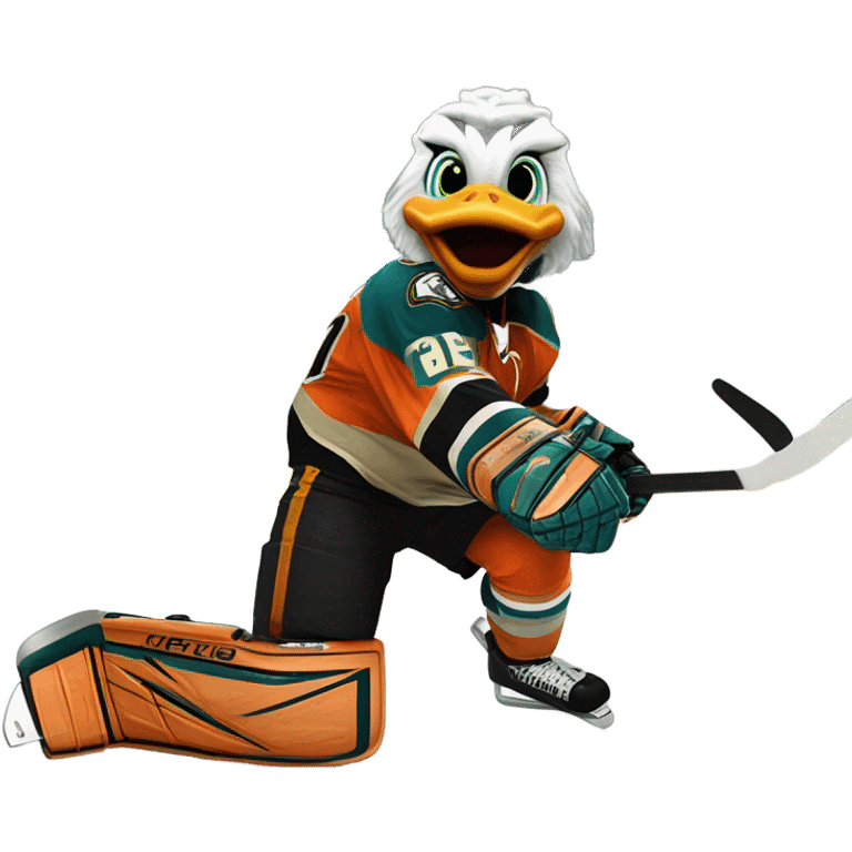 Anaheim Ducks mascot Wild Wing fighting the Florida Panthers mascot on a ice hockey rink emoji