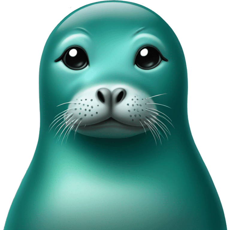 teal-coloured seal making face with duck lips emoji