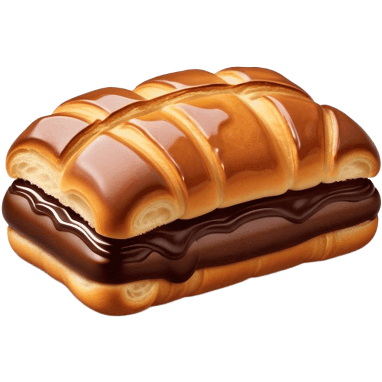 Cinematic warm pain au chocolat, flaky golden-brown pastry with a rich chocolate filling peeking through, perfectly crisp exterior, soft glowing highlights, inviting and indulgent. emoji