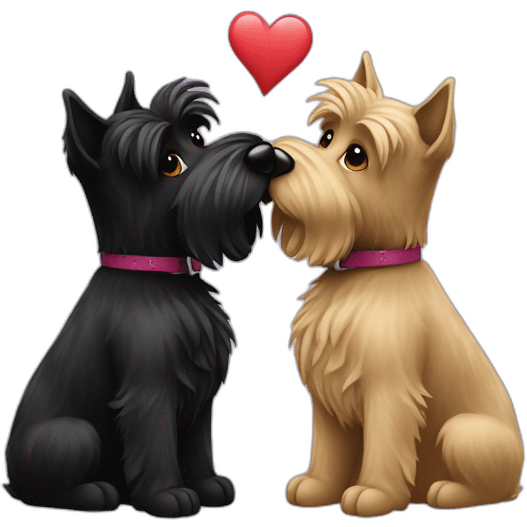 Two black Scottish terrier kissing emoji