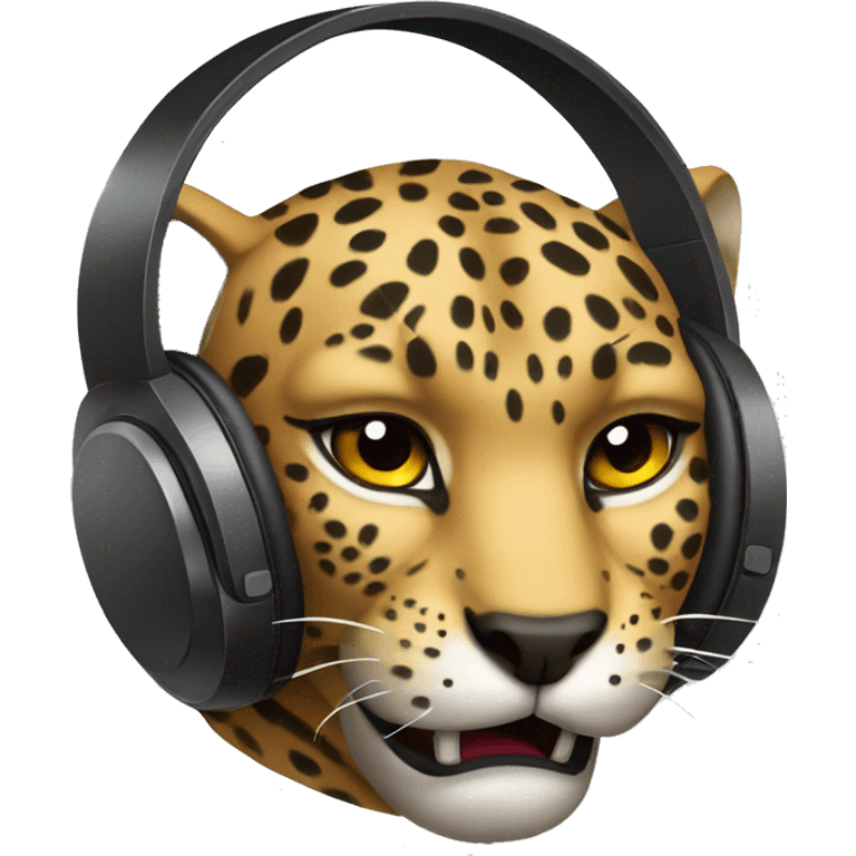 angry leopard wear  super big headphone emoji