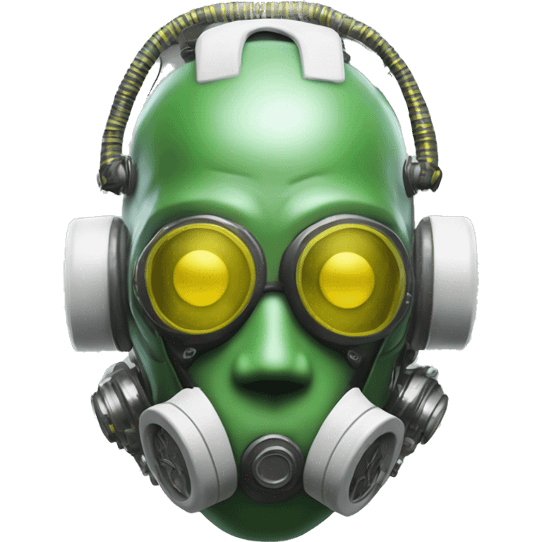 Green skin cyborg head with dark yellow Mohawk, white respirator mask and circuitry emoji