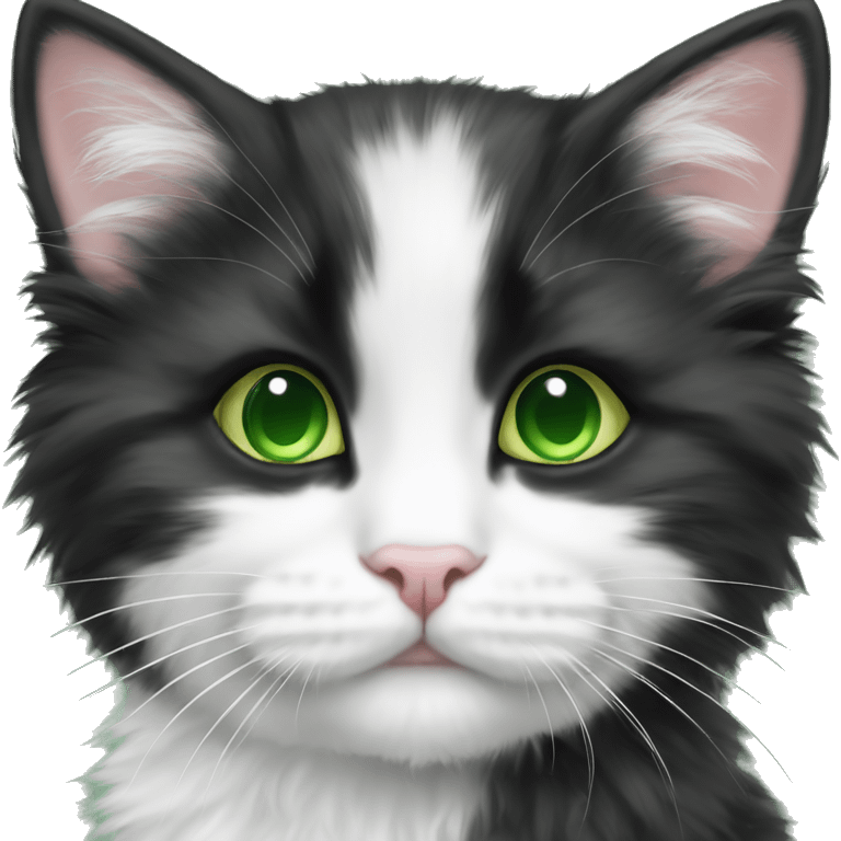 Angora black and White kitten with green eyes emoji