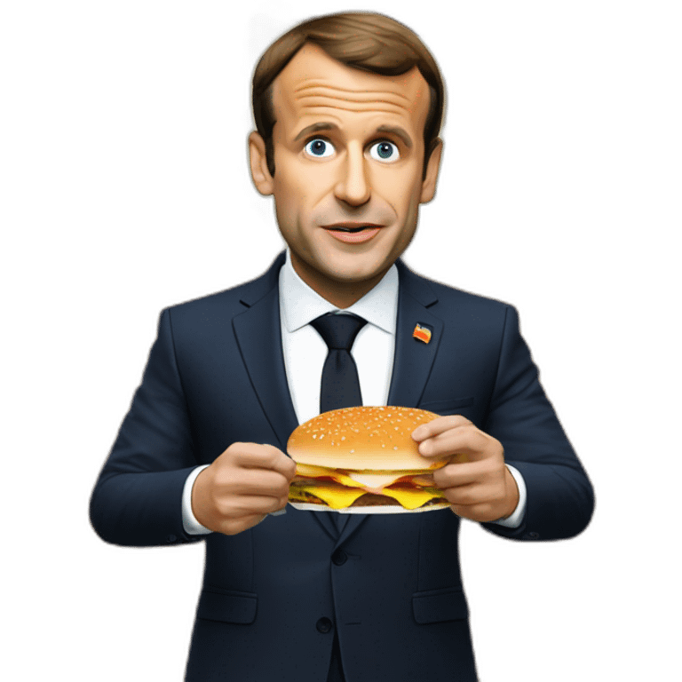 Emannuel Macron eat burger emoji