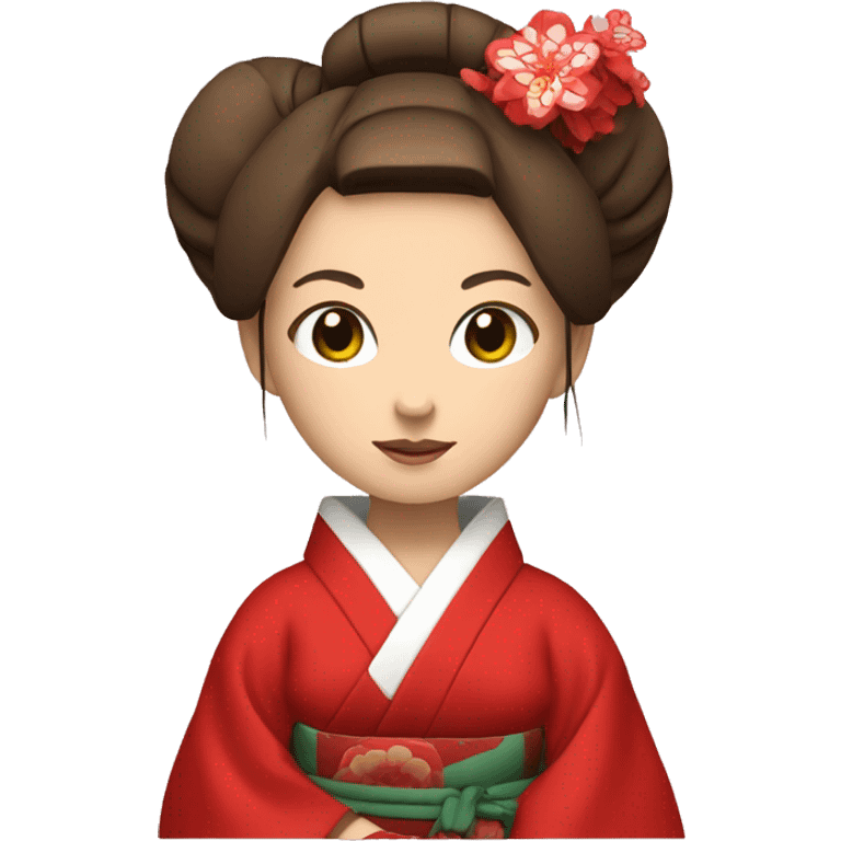 Geisha with red kimono. green eyes and brown hair  emoji