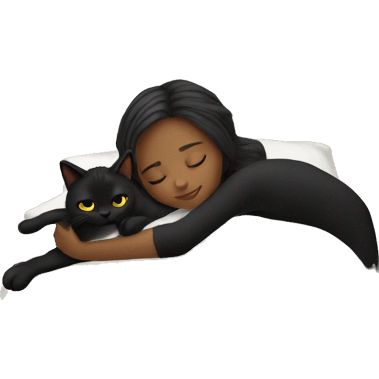 Blonde girl sleeping with black cat on bed emoji