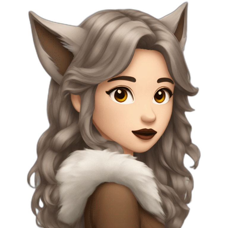  girl brown long hair lipstick wolf ears  emoji