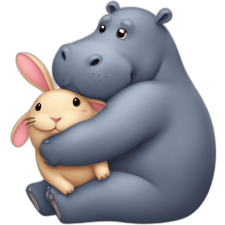 Hippo hugging a rabbit  emoji