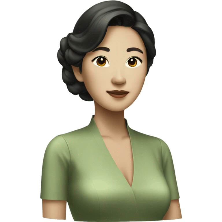 Aesthetic rich Asian woman in sage green dress emoji