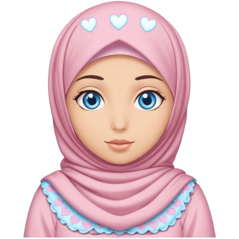 Turkish beautiful finish Konya girl blue eyes with hijab and pastel hearts dress emoji