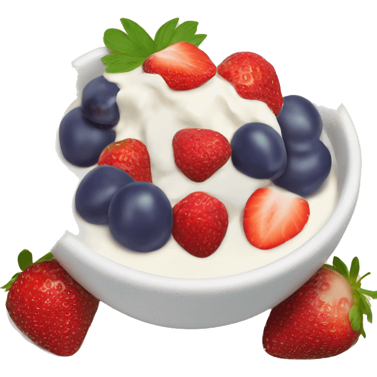 fruit yogurt bowl with strawberries and grapes emoji