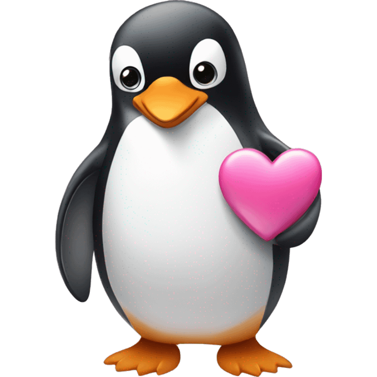 Penguin holding pink heart emoji