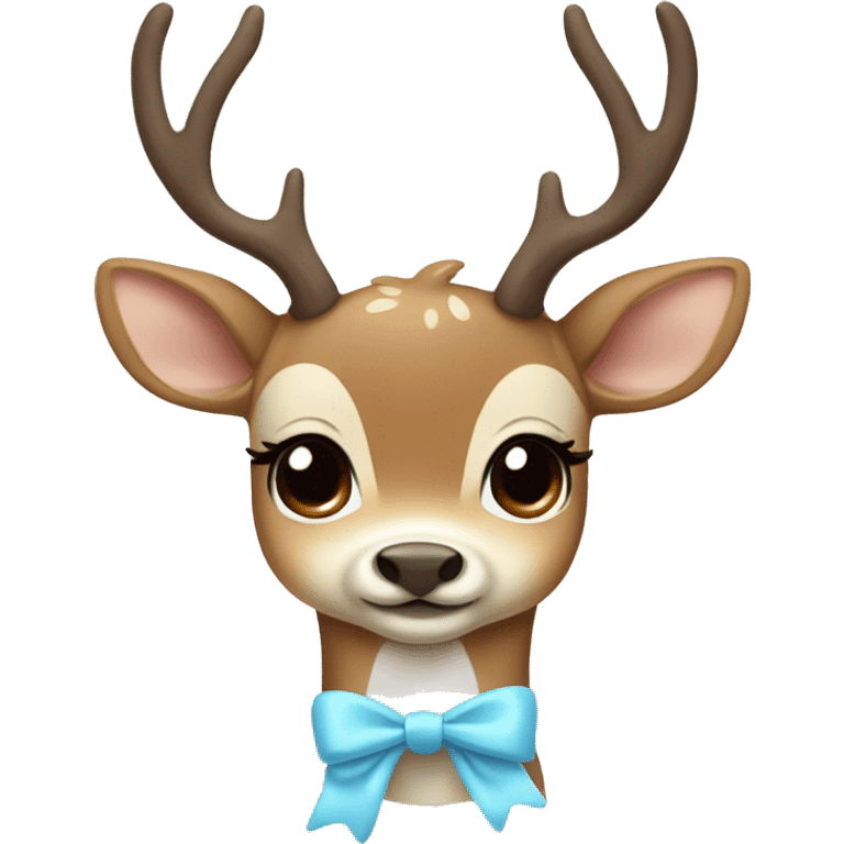 Cute cream and brown Deer with a baby blue bow emoji