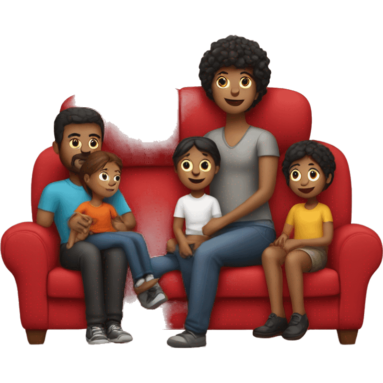 family sit on a red sofa emoji