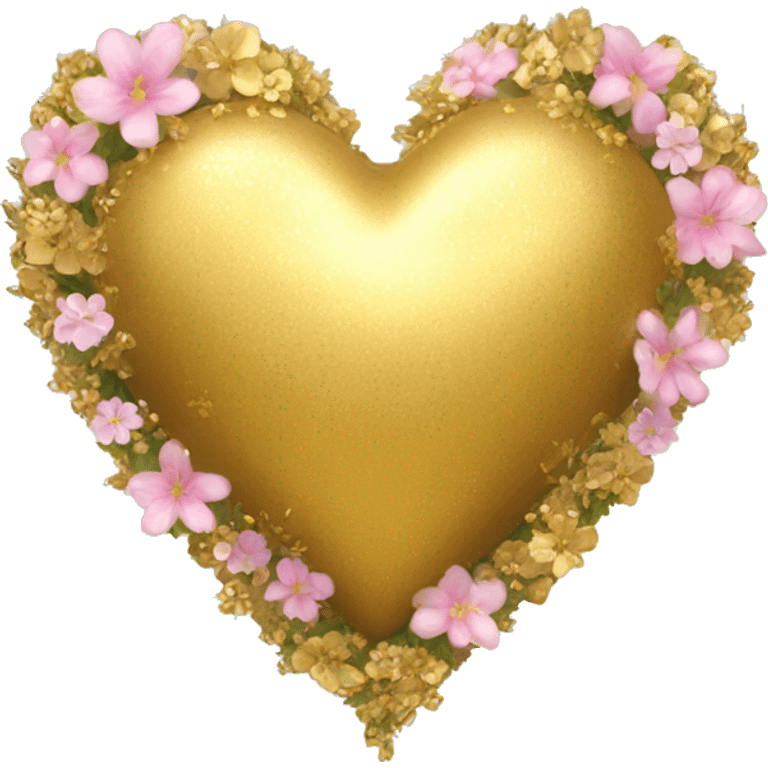 Golden heart, shimmering with flowers around it emoji