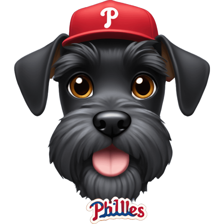 A mini black schnauzer dog wearing a Philadelphia Phillies hat  emoji