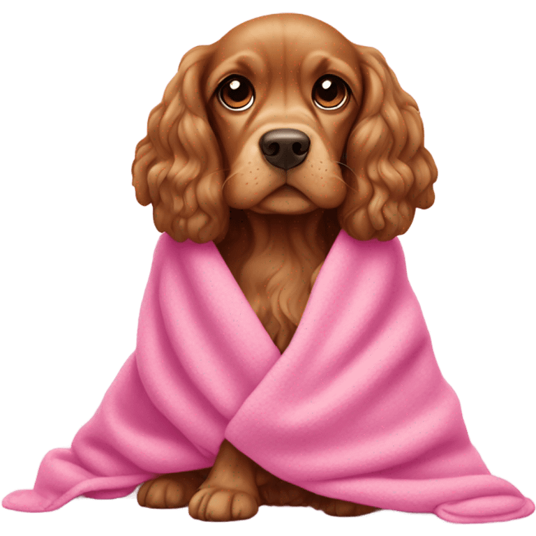 Cocker spaniel in a pink blanket emoji