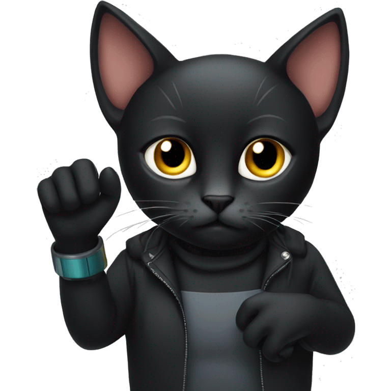 Black cat with termos on her hands emoji