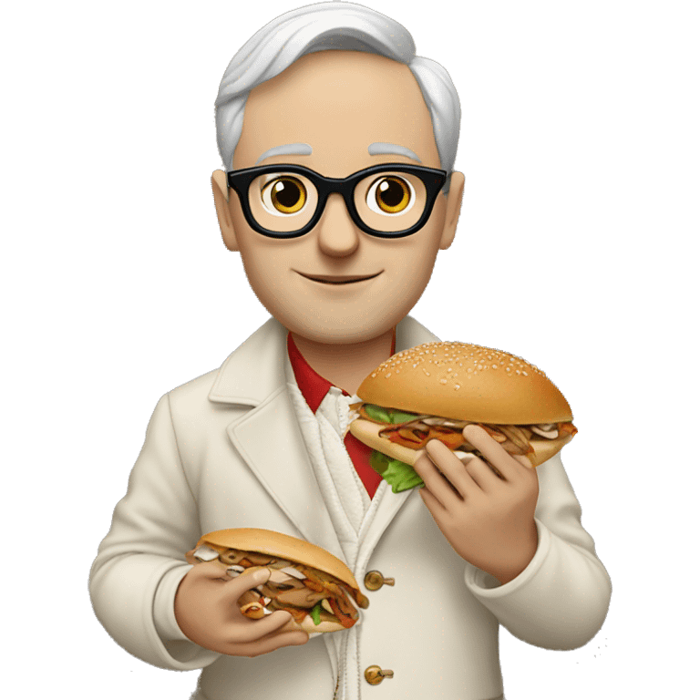 White Man with eyeglasses in gucci outfit eating doner emoji