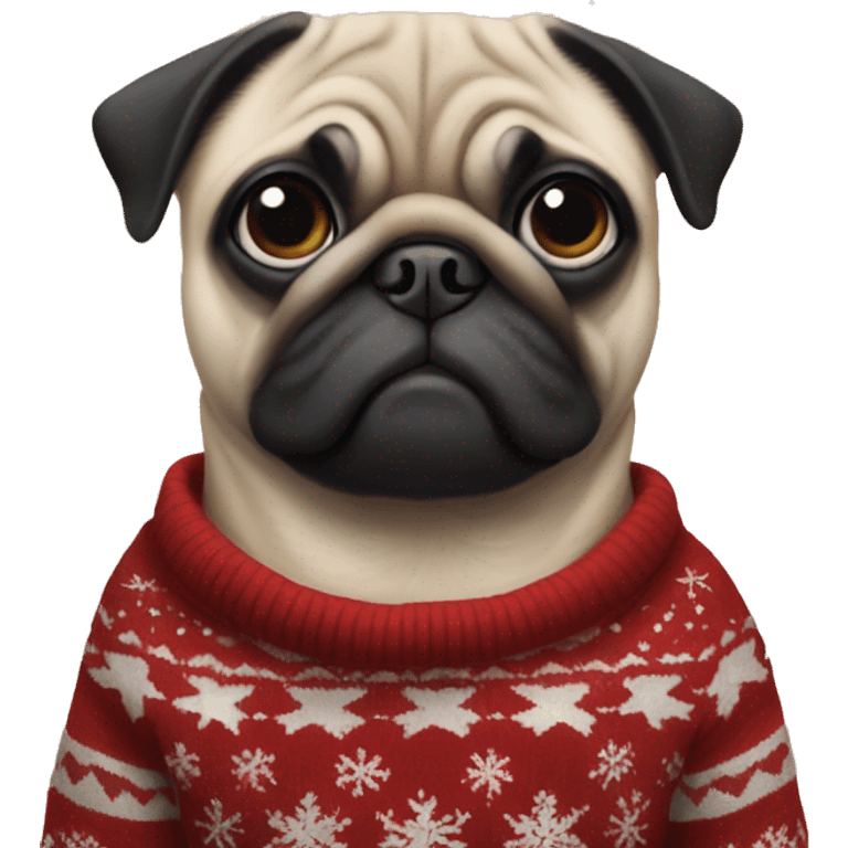 A pug in a New Year's sweater emoji