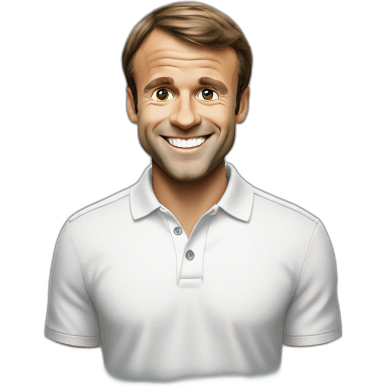 emmanuel macron big smile wearing polo darker hair emoji