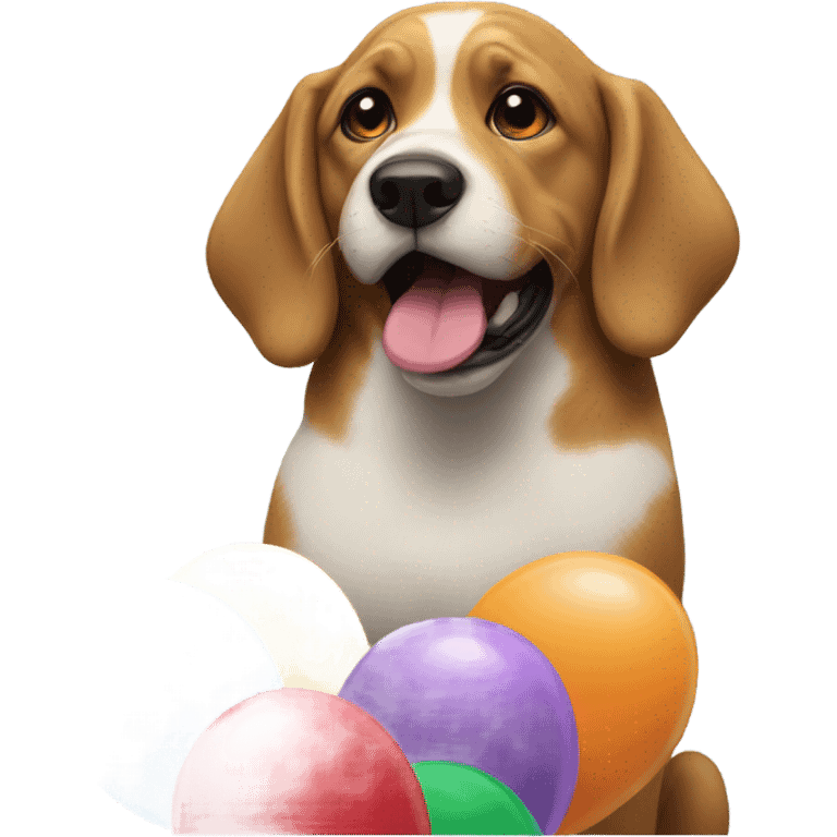 A dog with I’m sorry balloons emoji