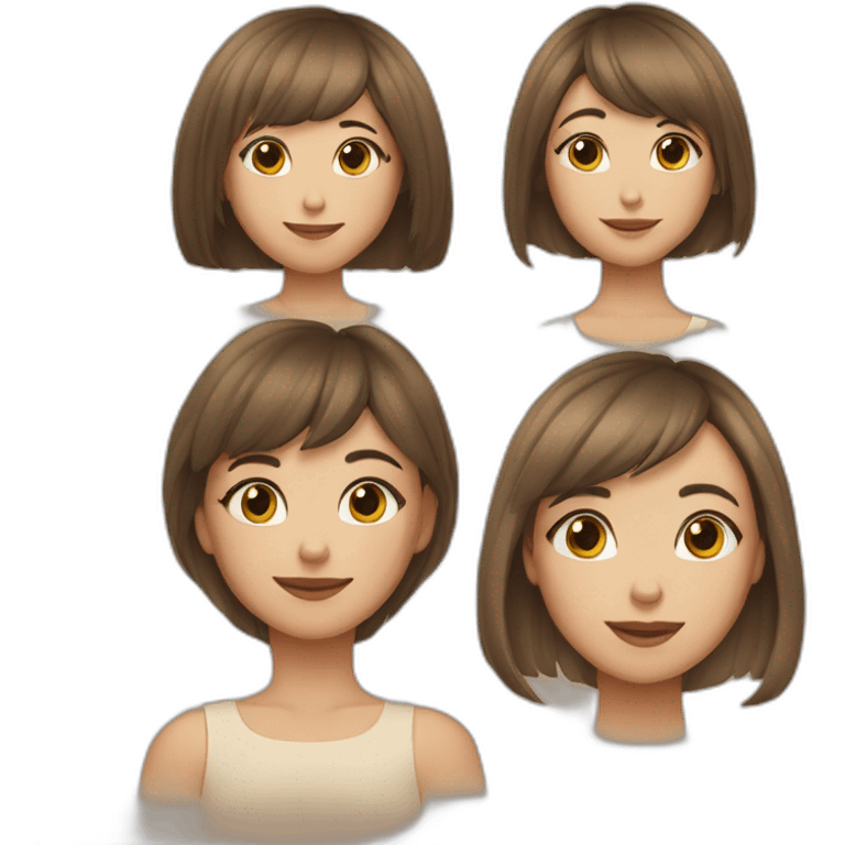 A woman with a short bob haircut and a little girl with a short bob and blunt bangs are standing together. emoji